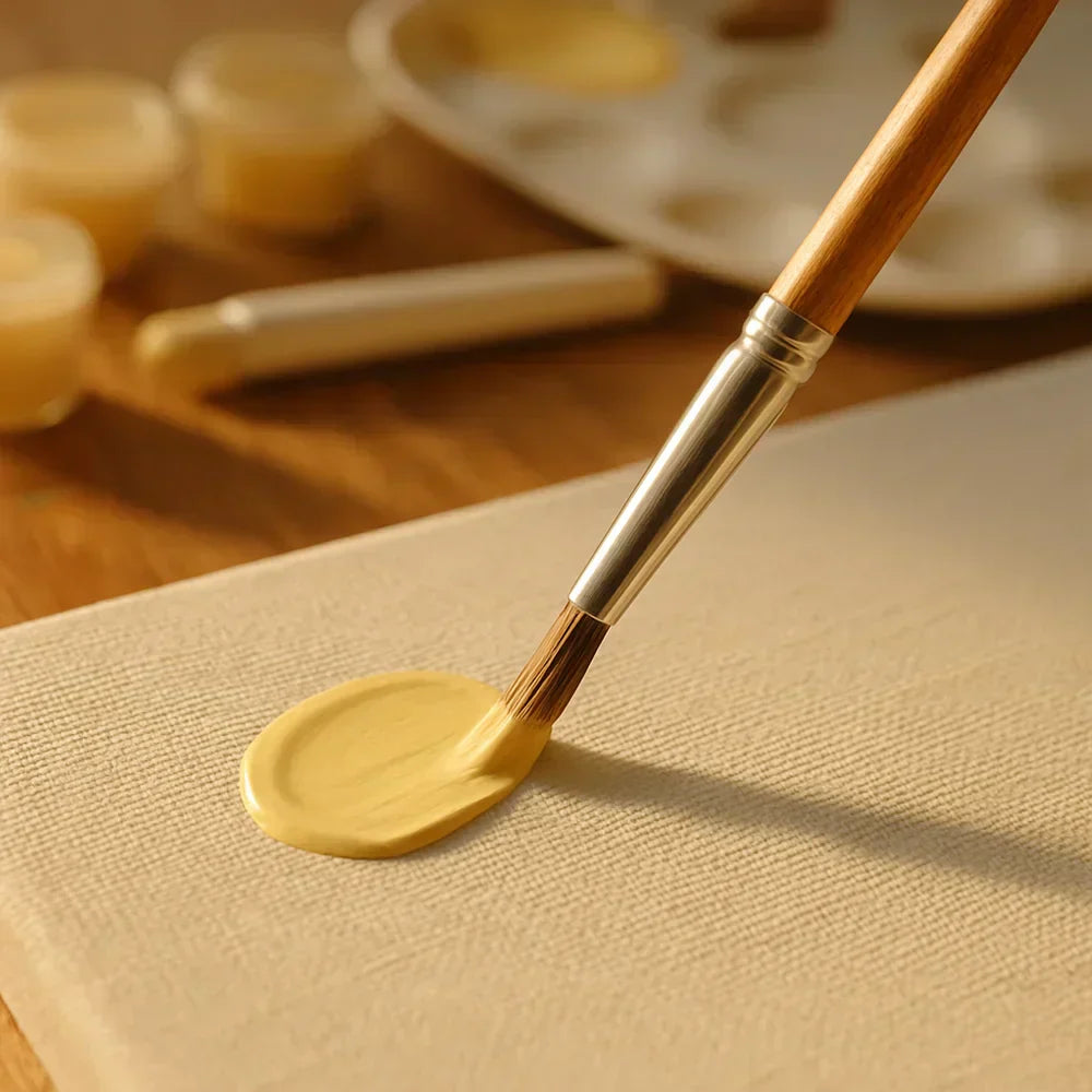 Paksu keltainen maalitäplä canvaksella. 