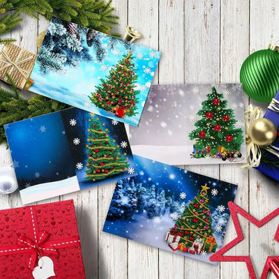 Set of 4 winter-themed diamond painting greeting cards