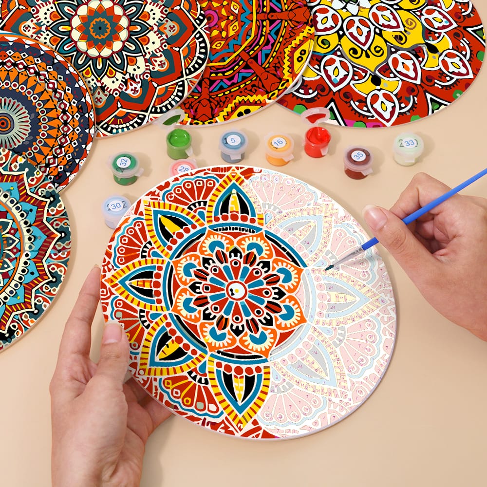 Numeromaalaus mandala-kuvioiselle pöytätabletille