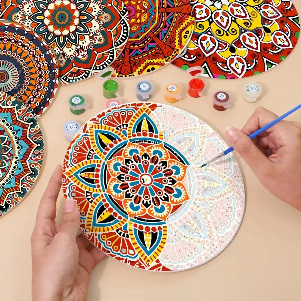 Numeromaalaus mandala-kuvioiselle pöytätabletille