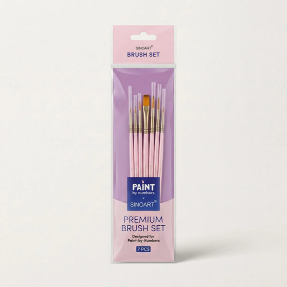 Paint by Numbers × SINOART brush set for number painting, 7 pink-handled brushes in the package