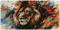 Thumbnail for Diamond painting model image: Lion's head in an abstract style, with a mane made up of vibrant palettes of orange, red, blue, and brown.