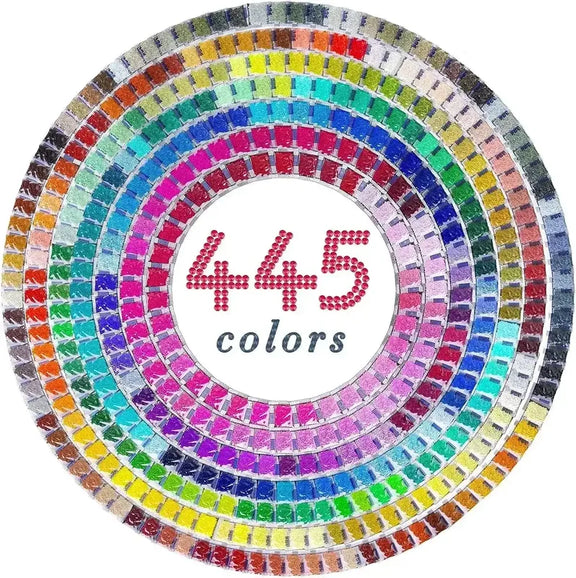 A selection of round diamonds for diamond painting. The image shows 445 diamonds of different colors.