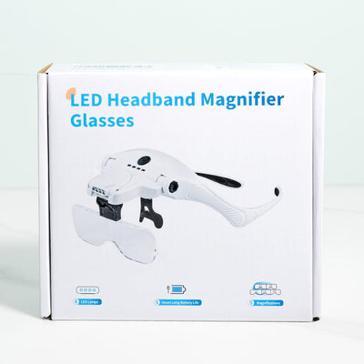 LED magnifying glasses for diamond painting, with interchangeable lenses, adjustable headband, and bright LED light for precise work