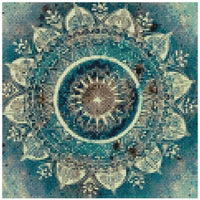 Thumbnail for Diamond painting pattern image – symmetrical mandala design, turquoise and beige shades, and decorative floral elements in soft light.