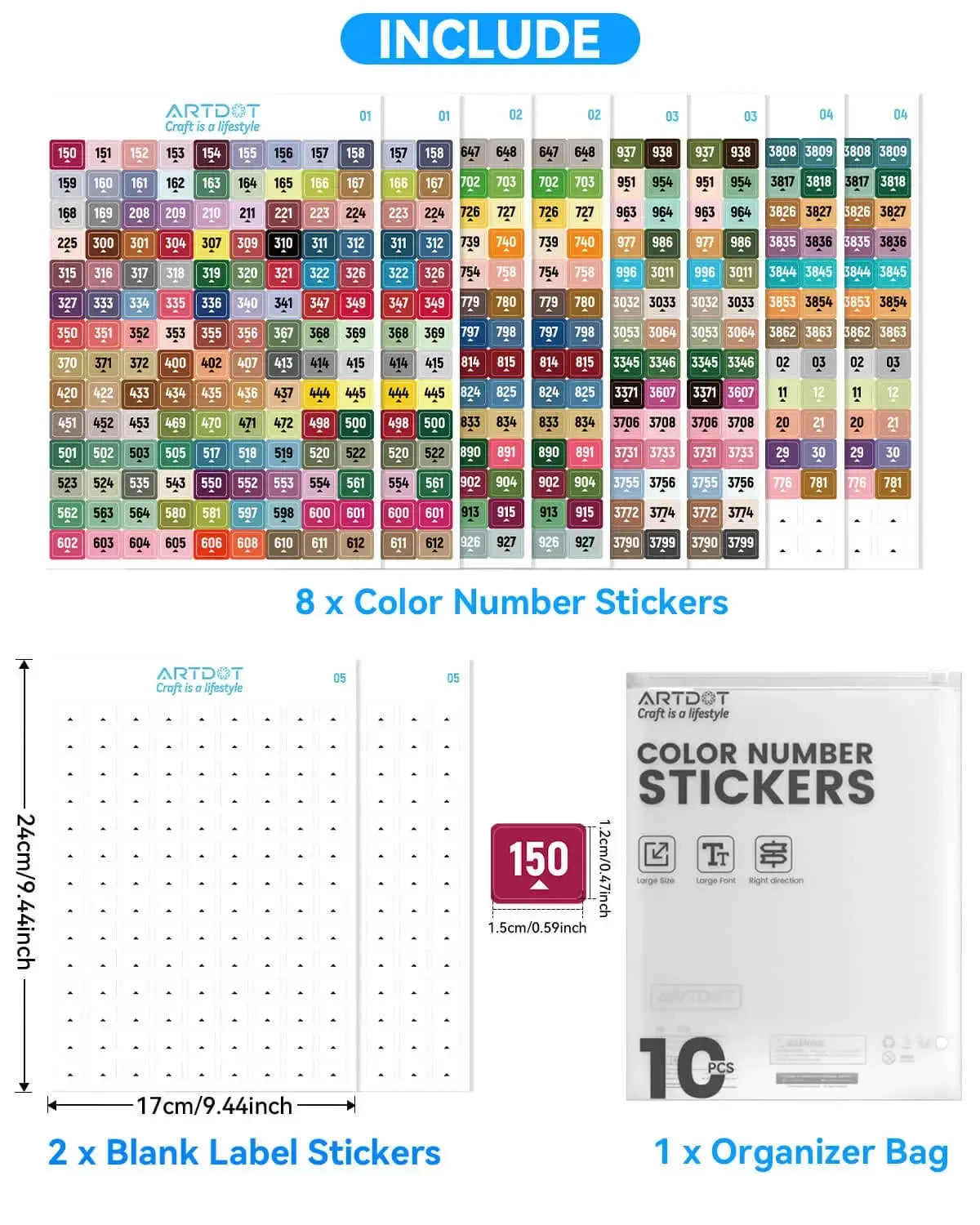 DMC color code stickers for diamond painting – 447 pcs 