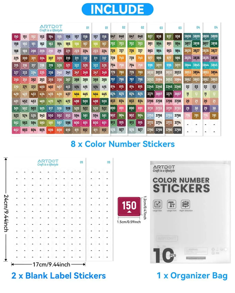 DMC colour code stickers 447 pcs – sticker sheet close-up