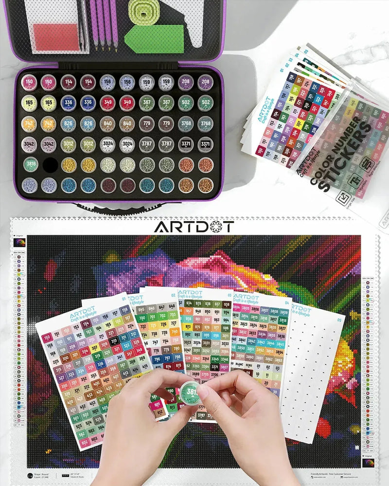 DMC colour code stickers – usage example