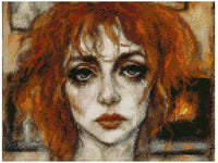 Thumbnail for Diamond painting model image – expressive woman's face, rugged reddish-brown hair, dark eyes, and a strong emotional color scheme.