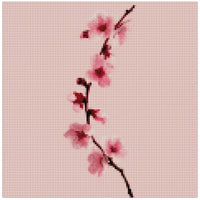 Thumbnail for Diamond painting model image – a minimalist branch with delicate pink blossoms on a soft monochrome background.