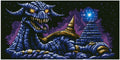 Thumbnail for Diamond painting model image – a menacing, blue-violet dragon with yellow eyes, a swirl of constellations in the background creates a dark fantasy setting.