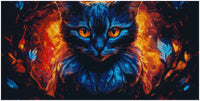 Thumbnail for Diamond painting model image – an intense cat gaze in yellow hues, details of blue fur, and a glowing red-yellow fantasy background.