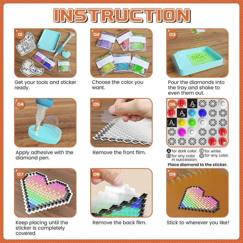 Instructions for using diamond painting stickers.