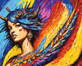 Thumbnail for A colorful fantasy-themed woman with dragon scale decorations and bright feathers, Paint By Numbers.