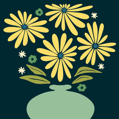 The picture shows a yellow bouquet against a dark green background, highlighting a simple and fresh style.