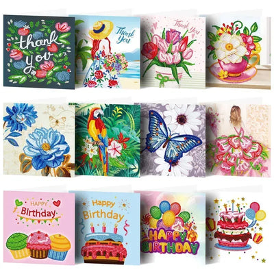 Set of 12 spring-themed diamond painting greeting cards