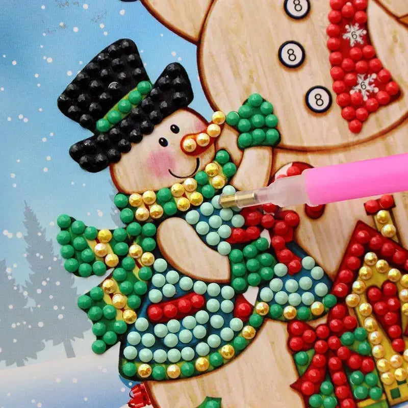 Close-up of finished diamond painting Christmas cards