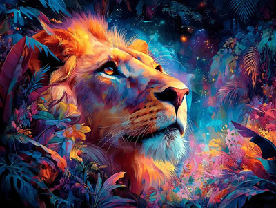 The power of the lion and the glow of the jungle combine in this stunning diamond painting. Create your own majestic artwork that brings courage and splendor to your home.