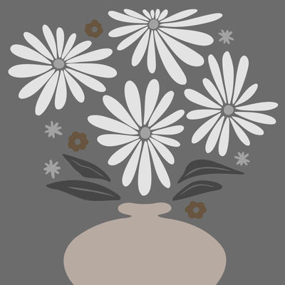 A gray-toned flower painting, where white flowers and brown details create a harmonious look.