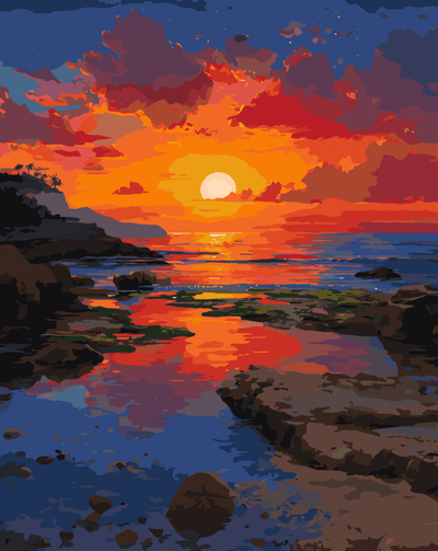 Cliff by the sea and sunset