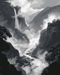 Thumbnail for Misty Waterfall Valley paint by numbers – misty waterfall landscape