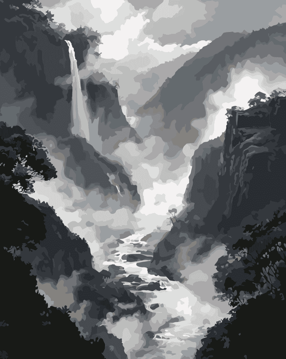 Misty Waterfall Valley paint by numbers – misty waterfall landscape