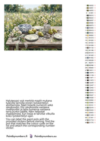Thumbnail for Paint by numbers colour chart and instructions – Pears and Flowers Picnic Table