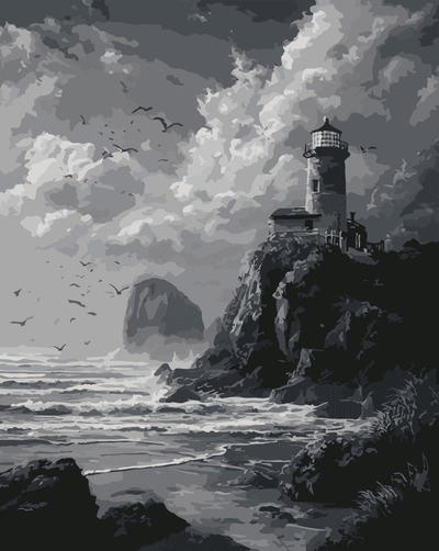 Lighthouse and stormy sea