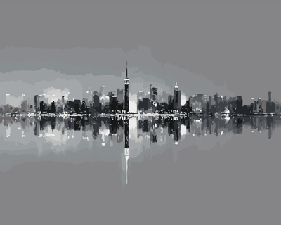 Cityscape in the reflection of water
