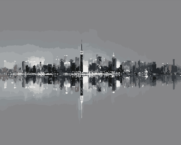 Cityscape in the reflection of water
