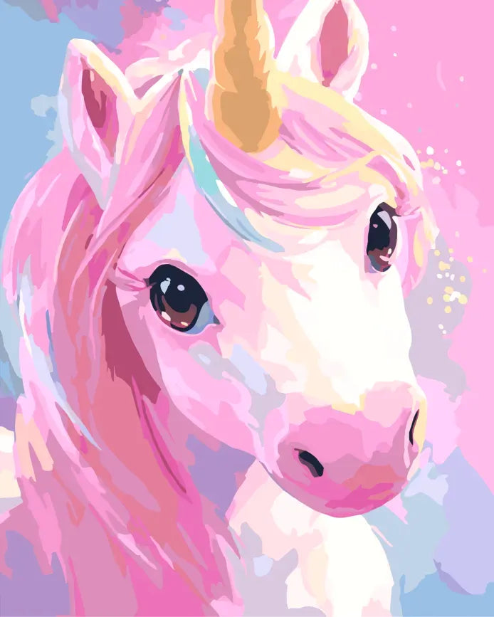 Pinkki yksisarvinen numeromaalaus. Söpö ja lapsenomainen.