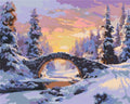 Thumbnail for Snowy landscape on a stone bridge at sunset. - rendering of a completed paint by numbers