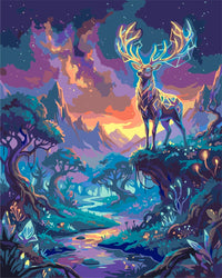 Thumbnail for Paint By Numbers forest reindeer in a colorful landscape. - rendering from a completed paint by numbers
