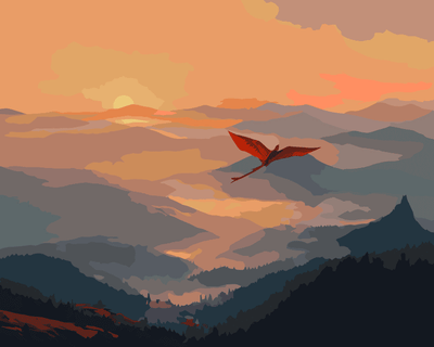 The dragon flies over the mountains