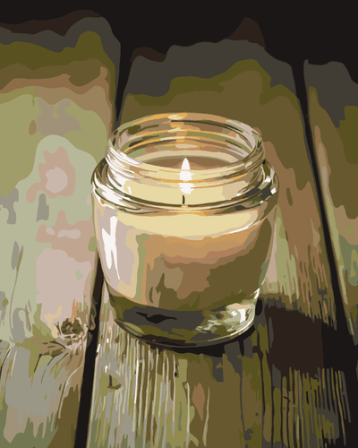 Paint a candle burning in a glass jar with a paint-by-numbers set
