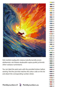 Thumbnail for Paint by numbers color chart - Dog Surfing Ocean Wave - color chart and instructions