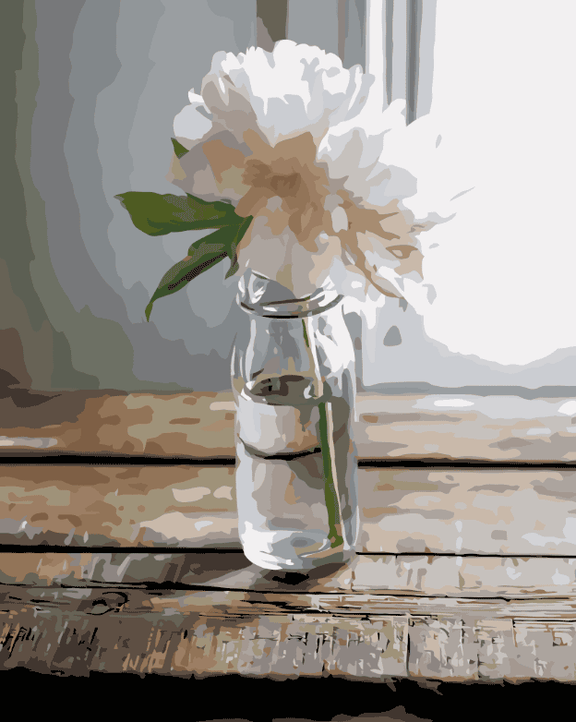 White peony in a glass bottle