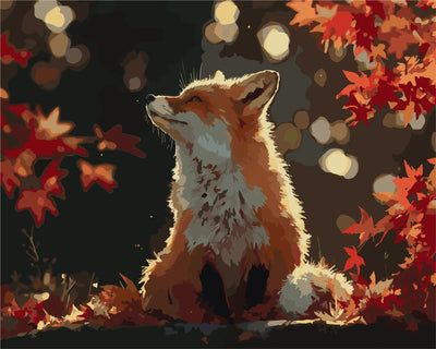 Fox in the red press - rendering of a finished paint by numbers