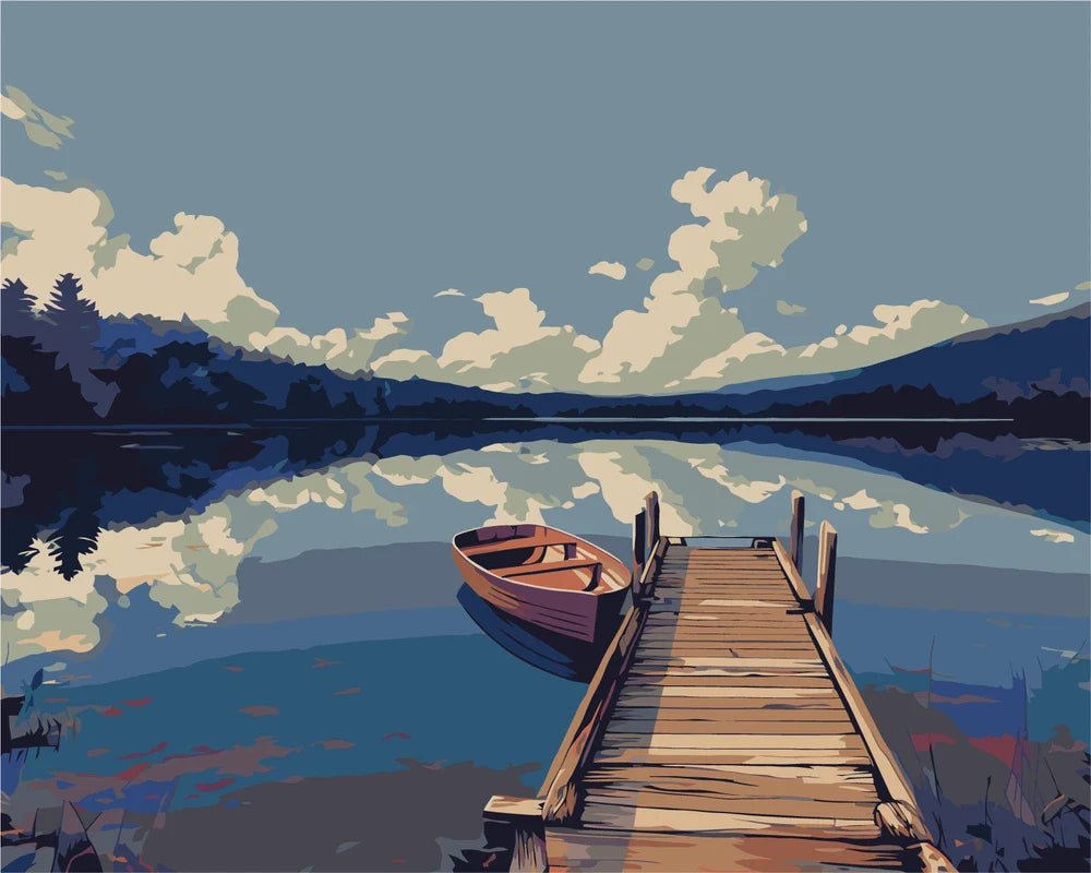 Järvinäkymä laiturilta. - renderöinti valmiista numeromaalauksesta