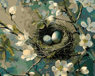 Nestled Beginning paint by numbers – bird in a nest