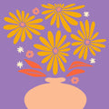Thumbnail for A violet background with bright yellow flowers and orange leaves creates a balanced and vibrant arrangement.