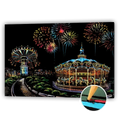 Thumbnail for Scratch art of an amusement park – Ferris wheel, carousel and fireworks