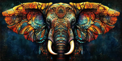 Diamond painting with a decorative elephant head full of intricate patterns.