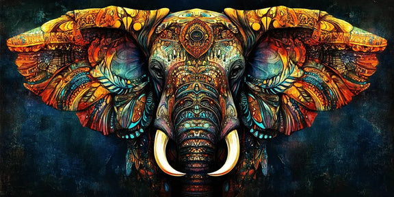 Diamond painting with a decorative elephant head full of intricate patterns.