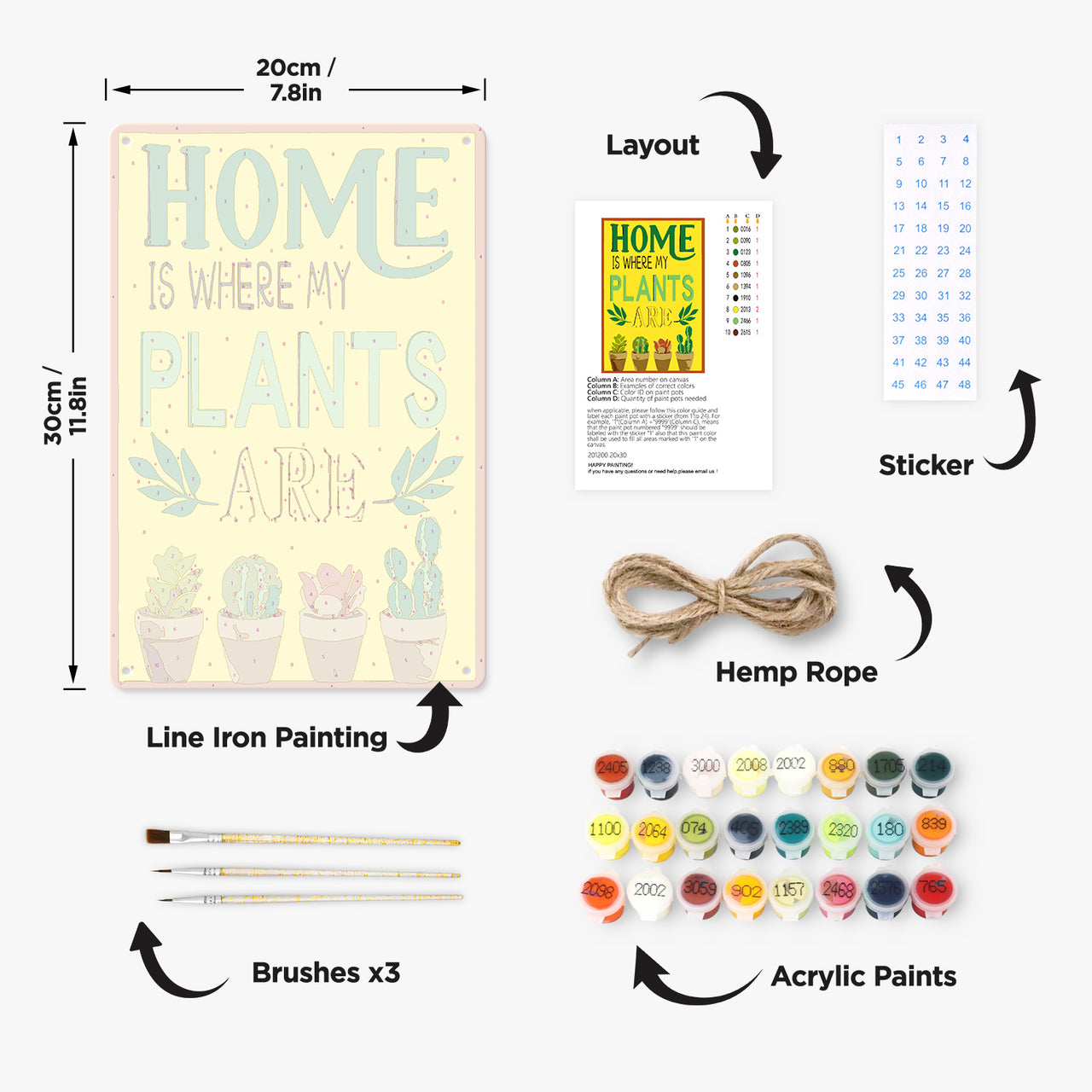 Home Is Where My Plants Are – Retro Metal Paint by Numbers 20x30cm 
