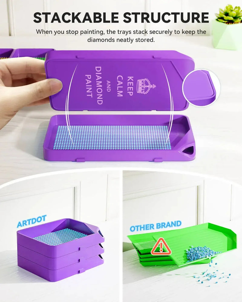 Purple diamond painting tray set – close-up of grooves