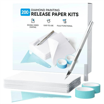 Protective paper set for diamond painting. The image shows a white package on a white background that includes protective papers and a craft knife.