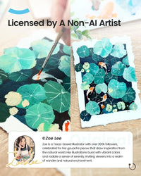 Thumbnail for Lisensoitu Zoe Lee timanttimaalaus – aito gouache-taide ja lähikuva vesikasveista ja koi-kaloista.