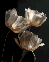 Thumbnail for Numeromaalaus, jossa tummasävyiset kukat kohoavat pehmeästi varjoisasta taustasta.