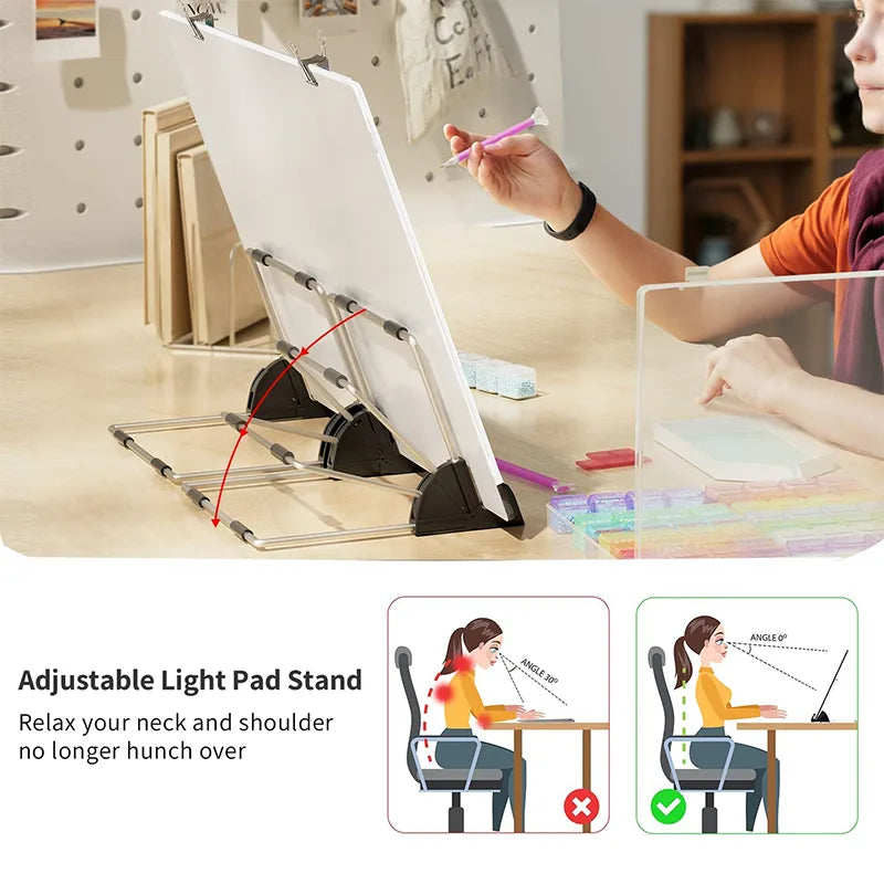 Ergonomic light table stand for diamond painting